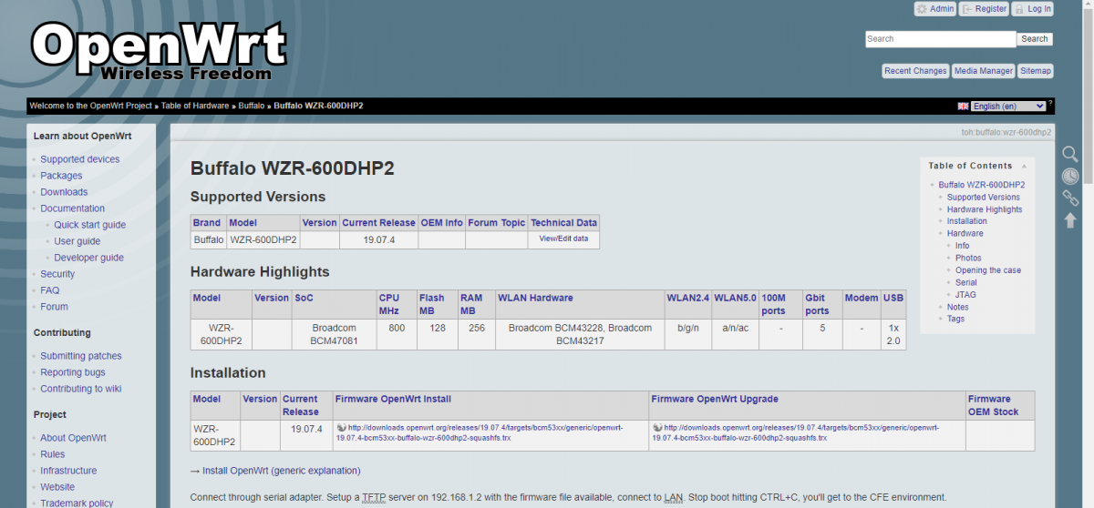 BUFFALO WZR-600DHP2 に OpenWrtを導入し Openvswitchをインストール
